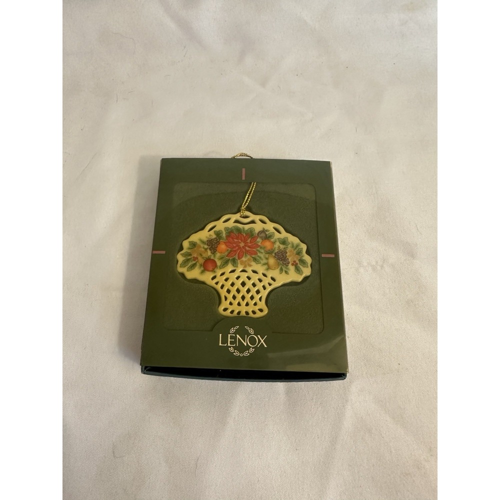 Vintage Lenox China Victorian Lace Fruit Basket Ornament 1993